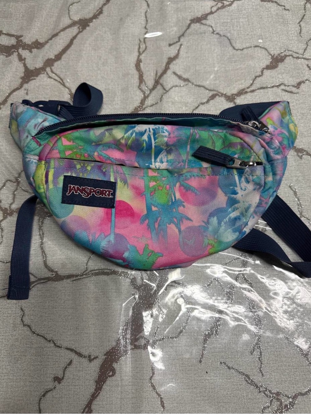 JanSport Pastel Tie-Dye Floral Waist Bag - Pink Green Blue